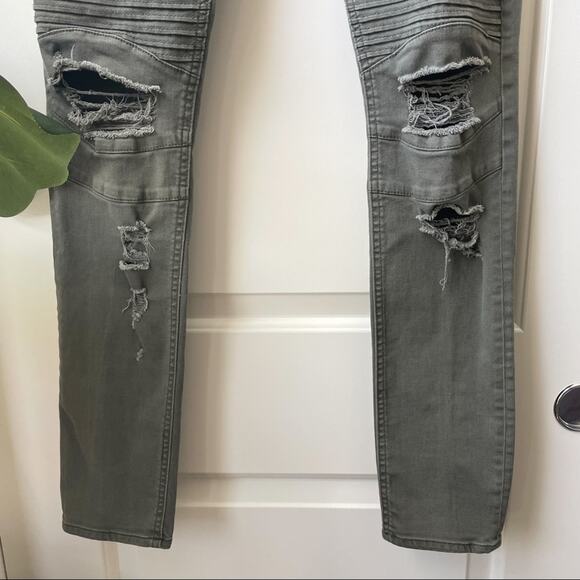 Divided H&M Moto Skinny Jeans Olive Green Distressed 29 - Picture 3 of 9